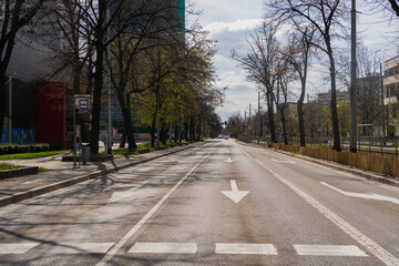 Fototapeta na wymiar Road on urban street in Wroclaw