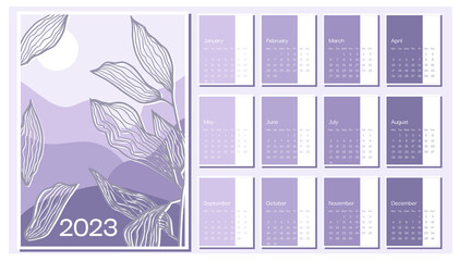 2023 abstract vector сalendar design in A4 format, week starts on Monday, page template. Monthly Wall Calendar 2023. Set of 12 months. Vector illustration