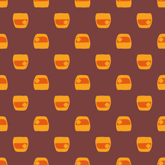 Whiskey glass seamless pattern, great design for any purposes. Doodle style. Hand drawn image. Repeat template. Party drinks concept. Freehand drawing. Cartoon sketch graphic draft