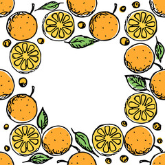 Seamless orange pattern with place for text. Colored orange fruit background