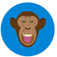 Vector illustration of monkey icon with virus cells on blue background
