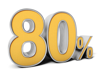80% 3d. Eighty percent 3d isolated on white Background. Percentage, sale Concept. 3D rendering.