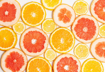 Citrus fruits collection food background oranges grapefruit lemon fresh fruit background
