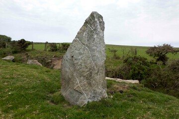 Nine Maidens stone row Cornwall all the stones are of quartz the north-eastern stone is prostrate...