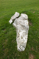 Nine Maidens stone row Cornwall all the stones are of quartz the north-eastern stone is prostrate and broken it measures 15 feet in length the tallest of those still standing is 6 feet 7 inches high 