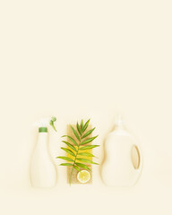 Vertical banner with natural, cleaning products. Eco friendly, home cleaning composition with a...
