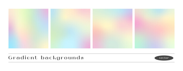 Holographic gradient square backgrounds set. Pastel rainbow vector  backdrop. - 511366870