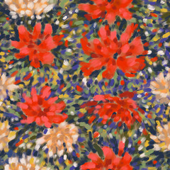 Seamless bright floral patterns made in the style of impressionism. multicolor free strokes hand-drawn expressive. Juicy bright fashionable summer trend. Gorgeous bright flowers painted by hand