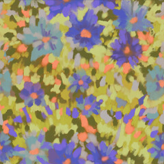 Seamless bright floral patterns made in the style of impressionism. multicolor free strokes hand-drawn expressive. Juicy bright fashionable summer trend. Gorgeous bright flowers painted by hand