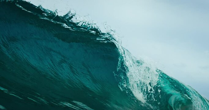 Amazing stormy ocean wave breaking in slow motion