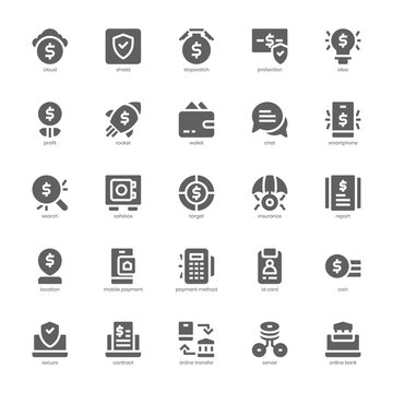 Fintech icon pack for your website design, logo, app, UI. Fintech icon glyph design. Vector graphics illustration and editable stroke.