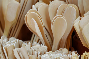 Closeup of various bamboo kitchenware