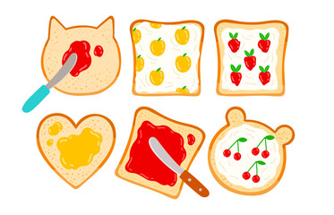 Toast and jam vector illustration flat design set