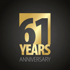 61 Years Anniversary negative space numbers gold black logo icon banner