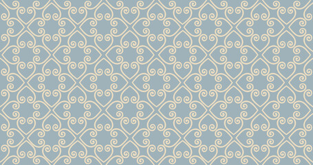 Abstract seamless pattern. Arabic line ornament with geometric shapes. Linear floral ornamental texture. Artistic backdrop in arab orient textile style.