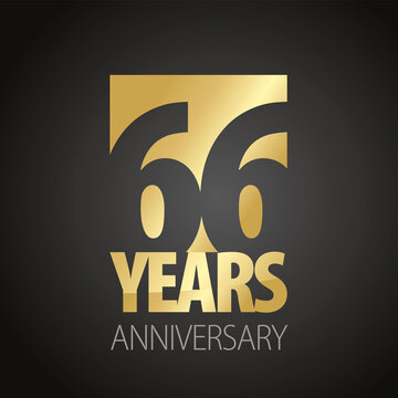 66 Years Anniversary negative space numbers gold black logo icon banner