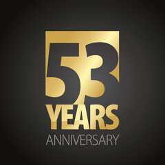 53 Years Anniversary negative space numbers gold black logo icon banner