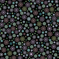 Vector seamless floral pattern for textile design on a black background multicolored small flowers.