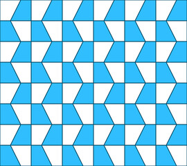 Vector seamless abstract geometric pattern, with white and blue rectangular trapezoids. It is an excellent texture for fabrics and tiled and other elements in modern interior and exterior design.