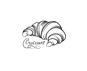 Croissant french food icon. Bakery food hand drawing line art over white background. Cake for breakfast banner