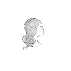 Woman with beautiful hair. Female Hairstyle portrait. Beauty salon banner.  Female profile silhouette with long curly hair over white background.