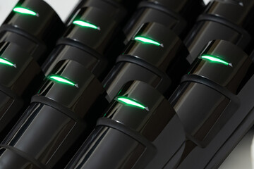 Close-up of a modern motion detector In action.