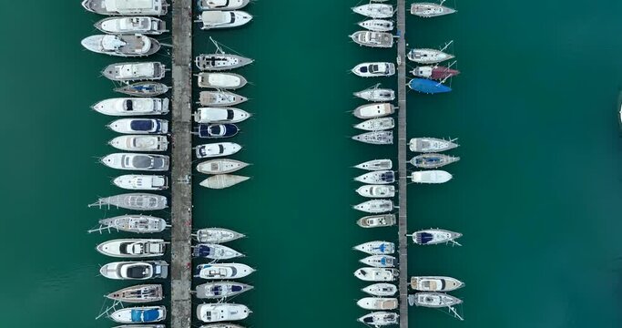 Flying over yachts, Corfu Greece