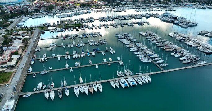 Flying over yachts, Corfu Greece