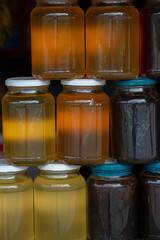 Pots and bottles of honey