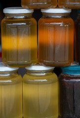 Pots and bottles of honey