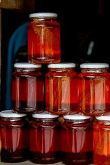 Pots and bottles of honey