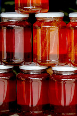 Pots and bottles of honey