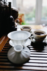 teapot with pu-erh tea stands on the shepherds