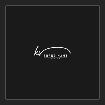 initials KV logo design signature monogram handwriting vector graphic premium illustration