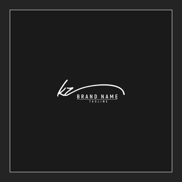 initials KZ logo design signature monogram handwriting vector graphic premium illustration