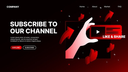 Subscribe to our Channel Banner. Red Website Landing Page Template. Vector illustration