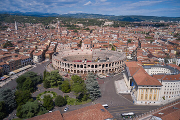Obraz premium Historic part of the city of Verona, Italy. Aerial view of the Arena di Verona in Italy.