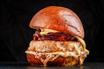 tasty burger on the dark background