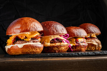 tasty burger on the dark background