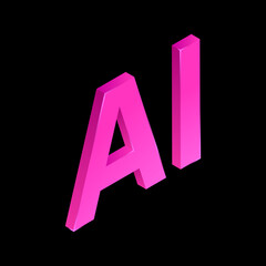 AI 3D Pink Icon on Black Background. Vector illustration