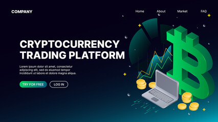 Cryptocurrency trading platform. Landing Web Page Template. Vector illustration