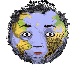 Ilustración planeta tierra enfermo, calentamiento global contaminación © Aitor