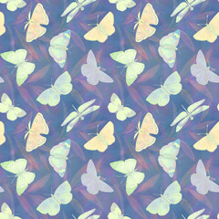 Fototapeta premium Seamless pattern Watercolor butterflies on a bright background. Botanical background of butterflies for design, wallpapers, wrapping paper, textiles.