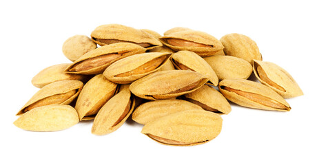 Bunch of mountain almonds on a white background.