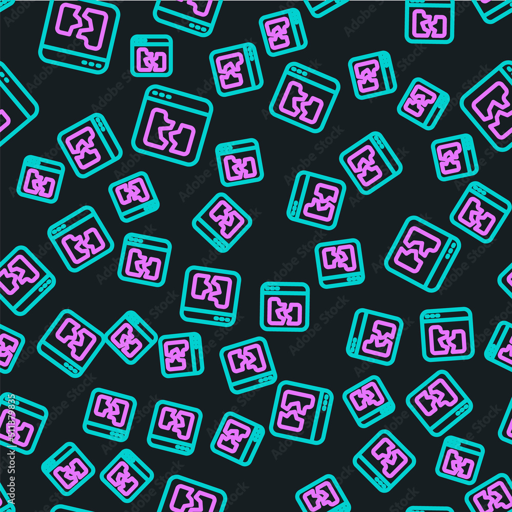 Poster line broken file icon isolated seamless pattern on black background. vector