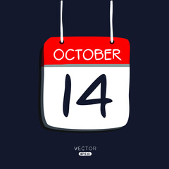 Creative calendar page with single day (14 October), Vector illustration.