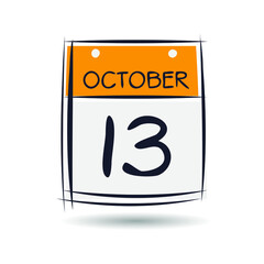 Creative calendar page with single day (13 October), Vector 