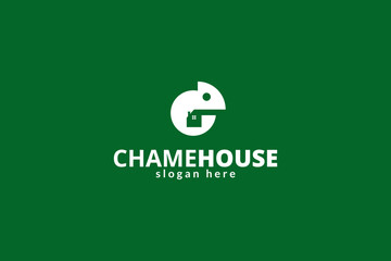 Flat house chameleon logo design template