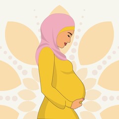 Pregnant woman wearing hijab muslim traditional. vector image