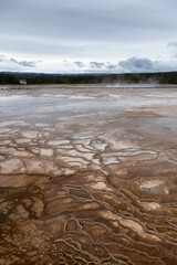 Hot Spring Landscape with colorful ground formation. Yellowstone National Park, Wyoming, United States. Nature Background.